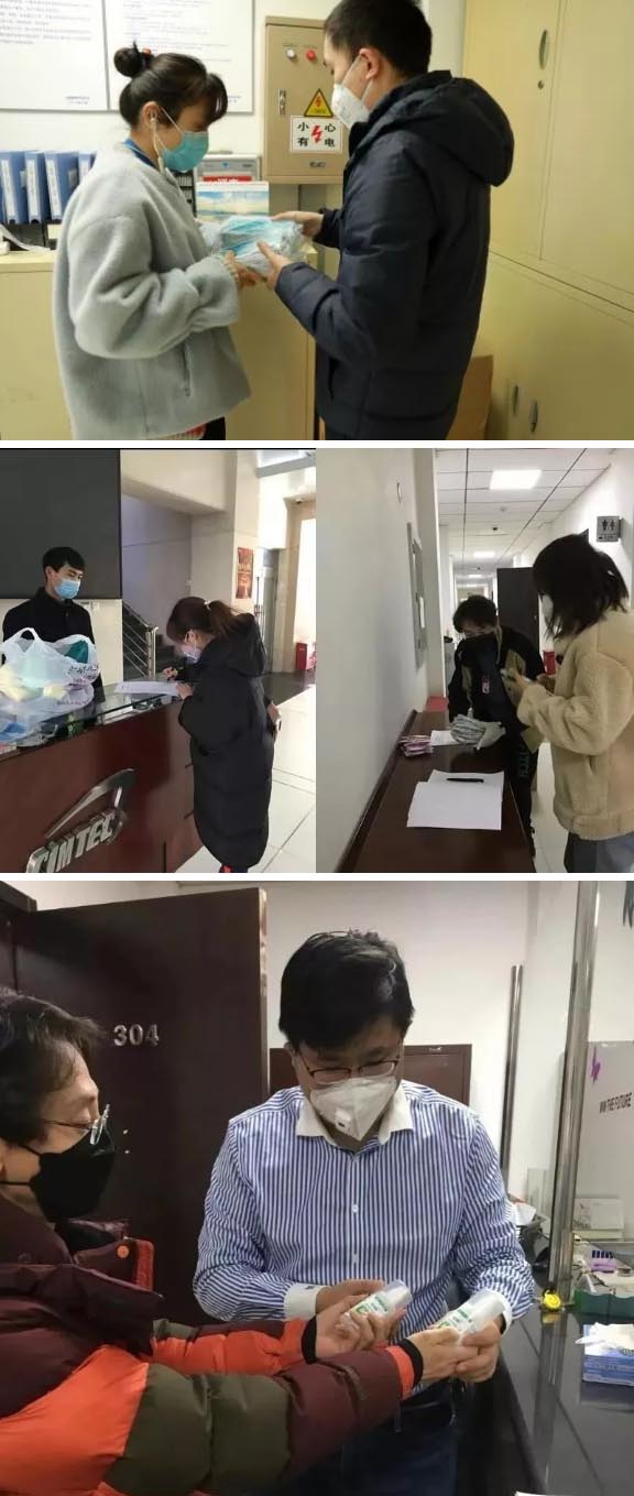 發(fā)放防護(hù)物資：口罩、手套、消毒液、洗手液